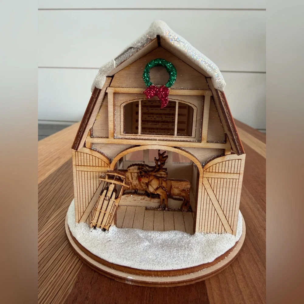 Vintage Ginger Cottages 2013 USA SANTAS REINDEER Barn